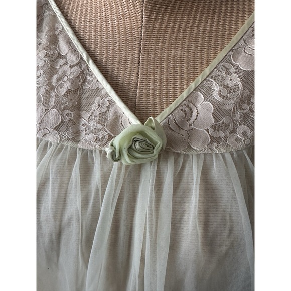 Vintage Sears Nylon Sheer Yellow Green Lingerie Babydoll Small 32 EUC Rosette - Picture 2 of 6